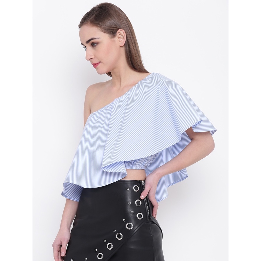 NEW Forever 21 Striped Woven One-Shoulder Top